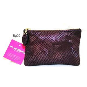 m. andonia Genuine Leather Mini Bag Pouch Grey Pink Red Metallic Zip Leaf Pull